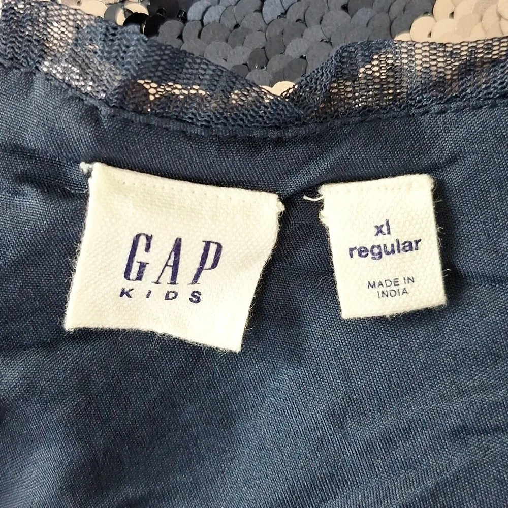 GAP Kids Sequin Navy & Rose Gold Striped Party Dress Size XL
